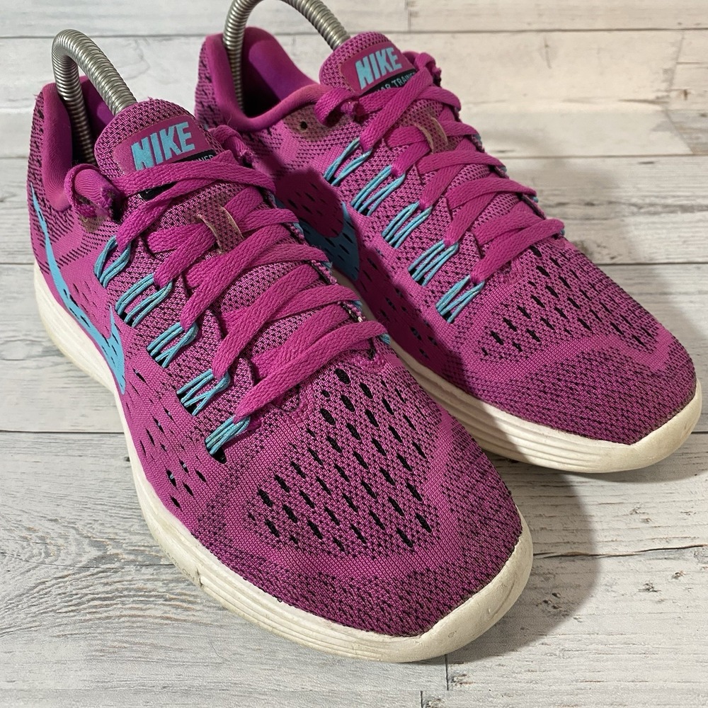 Nike Lunar Trainer Shoes Womens 8 Pink Flyknit Lightweight Running 705462-500